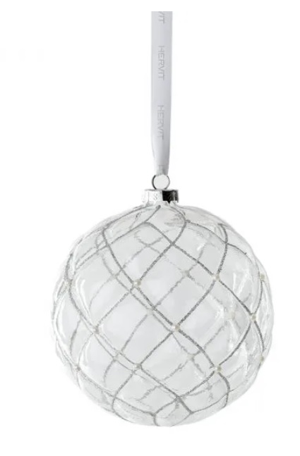 Appendino sfera in vetro con filo argento - diam 8 cm - decoro natalizio - Hervit